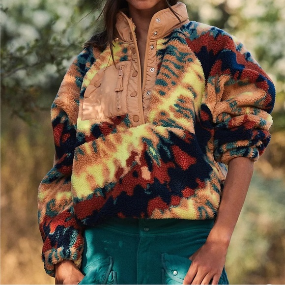 Free People- NWT Multicolored Hit The Slopes Printed Pullover - Picture 1 of 6